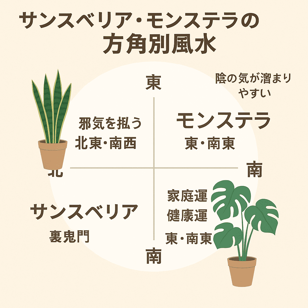 サンスベリア・モンステラの風水と方角の関係